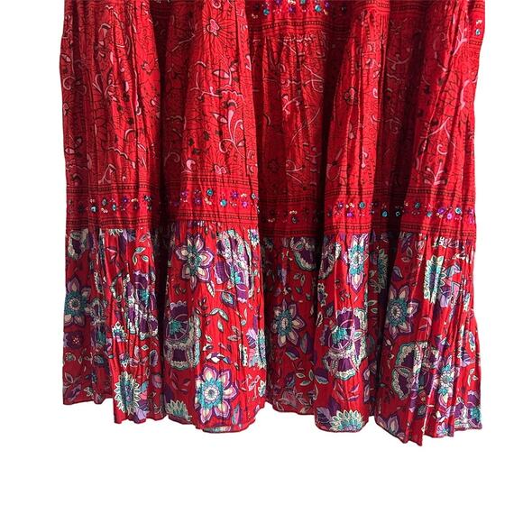 Phool Women’s Size 2XL Vintage 100% Cotton Red Indian Floral Print Maxi Skirt - Picture 2 of 5